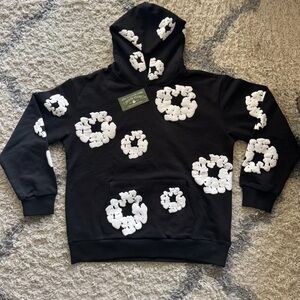 Black Hoodie with White Floral Pattern